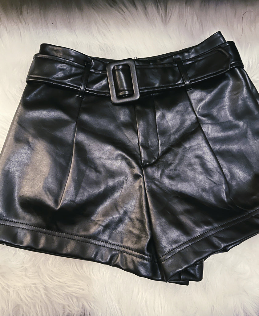 Wet Look Belted Shorts - Whiplash Styles