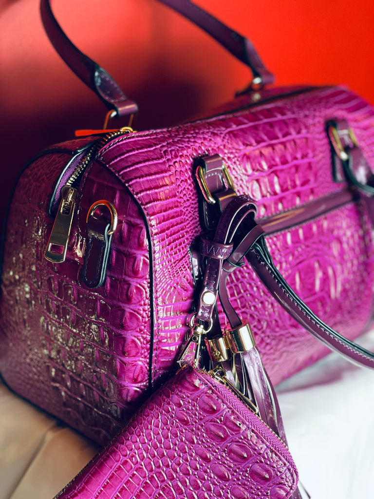 Pink mock croc purse
