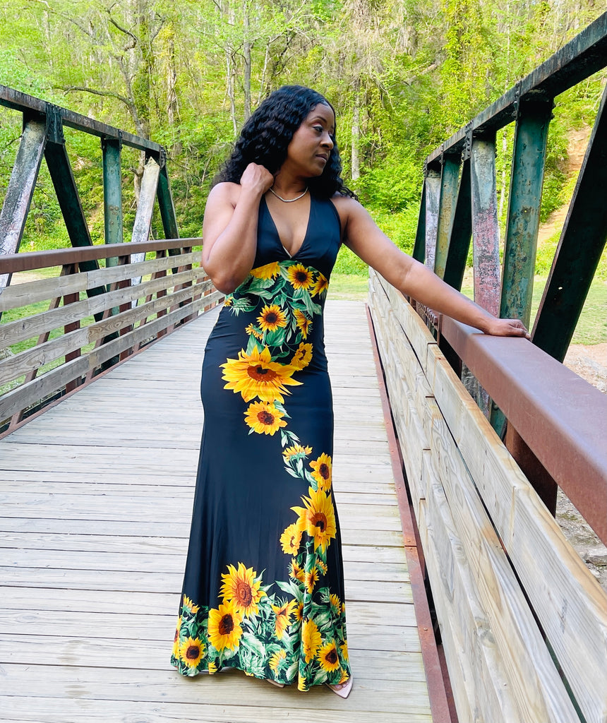 Sunflower print maxi dress Clearance