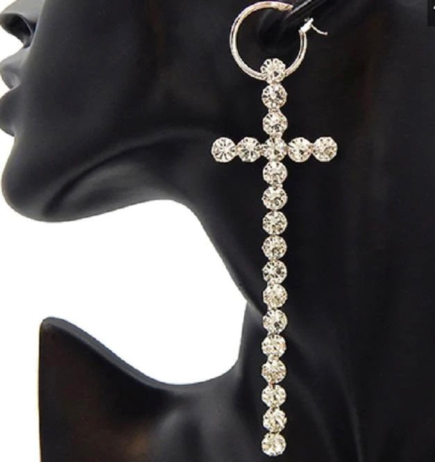 Rhinestone Cross earrings (silver) - Whiplash Styles