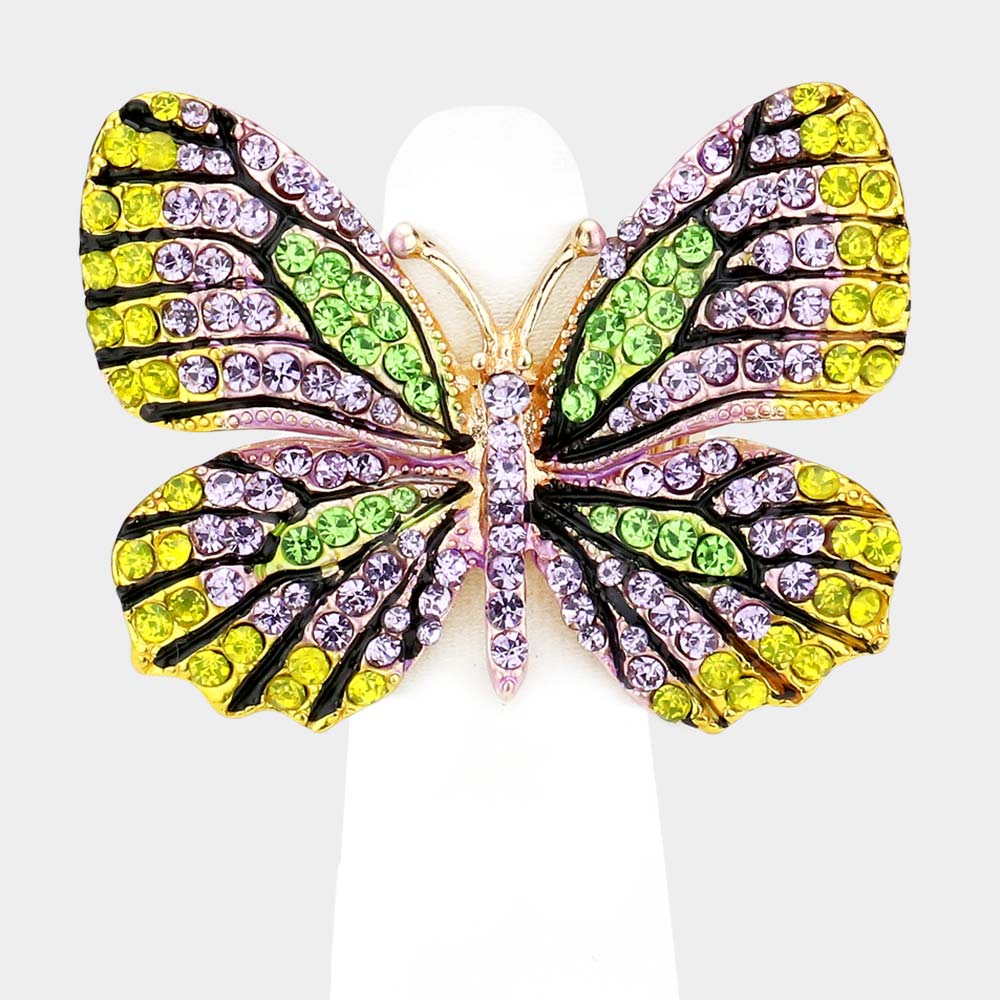 Purple & Yellow Multi Butterfly Stretch Ring - Whiplash Styles